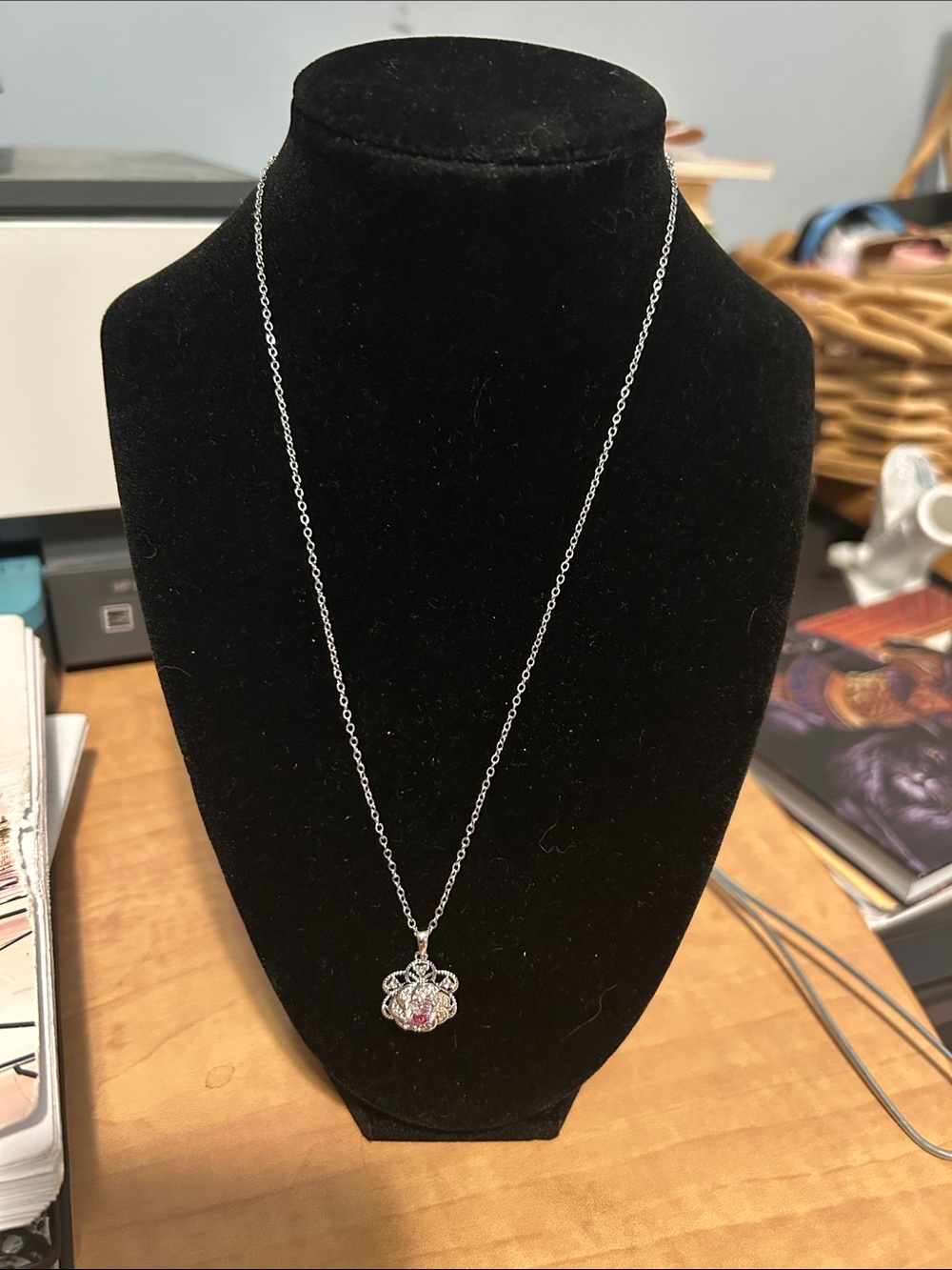 Silver Necklace with Pink Moissanite Flower Pendant CTW 1.0 Sakura Pink